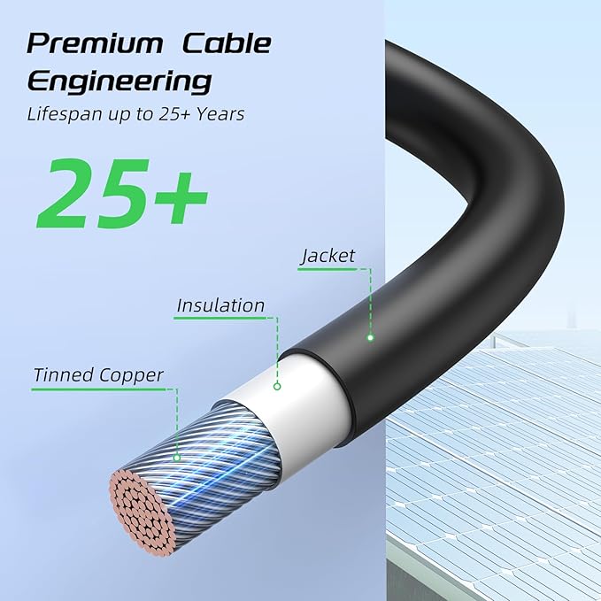 20Feet 8AWG Solar Panel Extension Cable Bateria Power 8 Gauge 8mm² PV Wire with Female &amp Male Waterproof Connectors for RV Photovoltaic Systems Set of 2