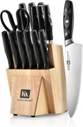 Klaus Meyer 15 Pieces Knife Block Set High Carbon German Stainless Steel Forged Sharp Blade Knife Set With Block Dishwasher Safe Cutlery