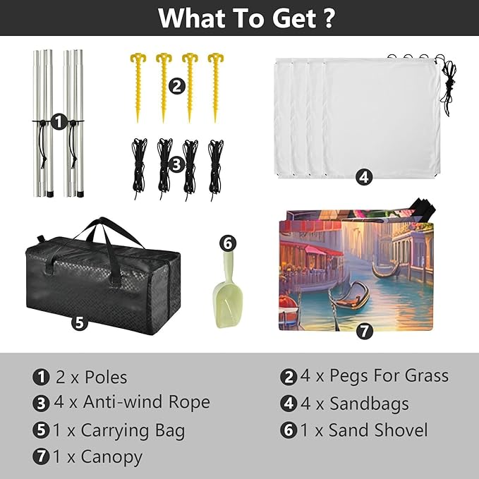Beach Canopy with Windproof Ropes &amp Sandbags Beach Tent Sun Shade Sun Shelter for Camping Trips Fishing Backyard Fun or Picnics Venice Pattern
