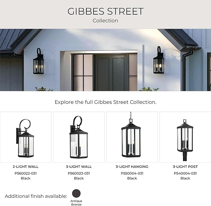 Gibbes Street Collection 3-Light Clear Beveled Glass New Traditional Outdoor Large Wall Lantern Light Textured Black