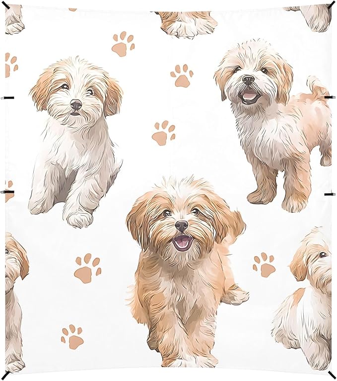 ALAZA Happy Dogs Puppy Paw Prints Beach Tent Sun Shelter UPF50+ Protection Beach Shade Canopy w/ 4 Sandbags for Outdoor Camping Fishing Backyard Fun Picnic 10x9 ft