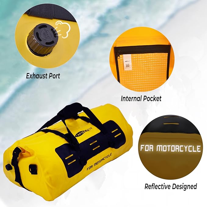 40L Waterproof Motorcycle Duffel Bag - Motorcycle Luggage Tail Bag with Straps for Back Seat - Roll Top Dry Bag for Kayaking Rafting Boating Camping Travel Beach (Yellow)