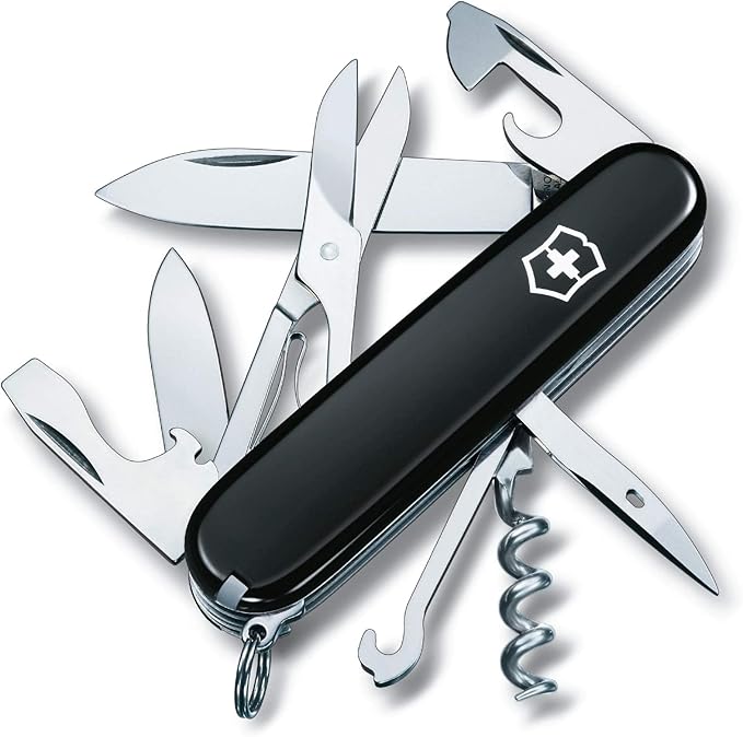 Victorinox Climber Swiss Army Knife 14 Function Swiss Made Pocket Knife with 2 Blades Corkscrew and Screwdriver - Black