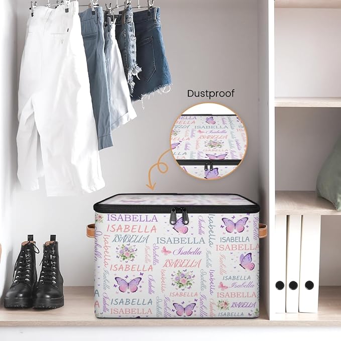 Custom Storage Bins with Zipper Lid Personalized Butterfly Flower Fabric Lidded Storage Baskets Boxes Foldable Cubes Clothes Organizer Container
