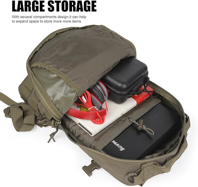 Small Tactical Backpack Military Daypack 12L Molle Bag Rucksack Army Daypack for OutdoorHikingCampingTravel (Green)