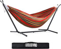 550lbs Capacity Double Hammock Adjustable Hammock Bed with 10ft Heavy Duty Steel Stand Includes Portable Carrying Case Easy Set up Red Pinstrip B
