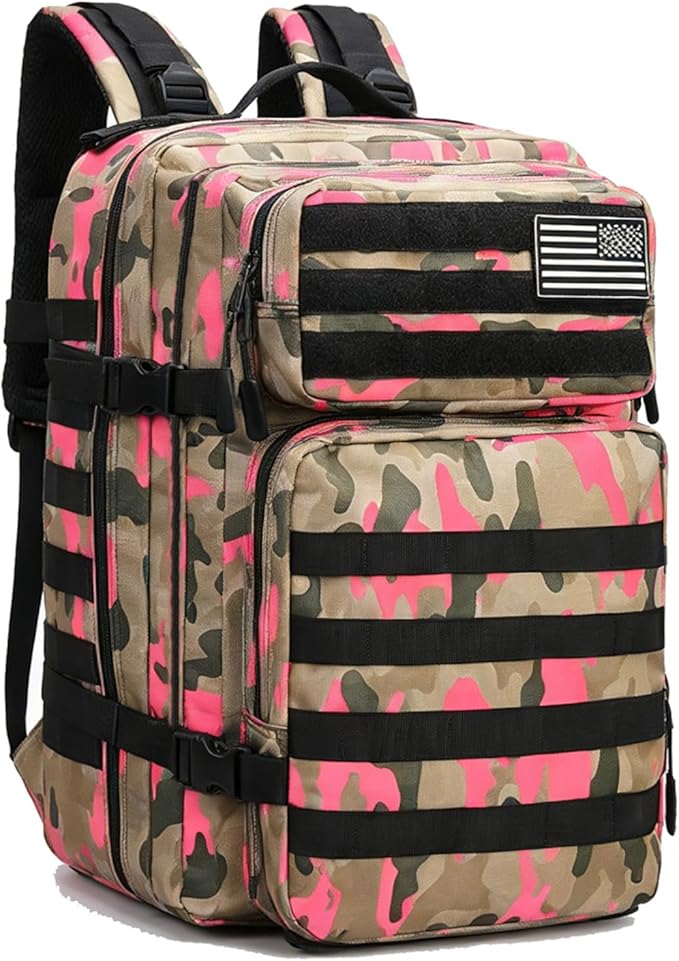 45L Military Tactical Backpack for Men &amp Women Bug Out Bag Assault pack Molle Daypack Hiking Trekking Rucksack(Camouflage Pink)