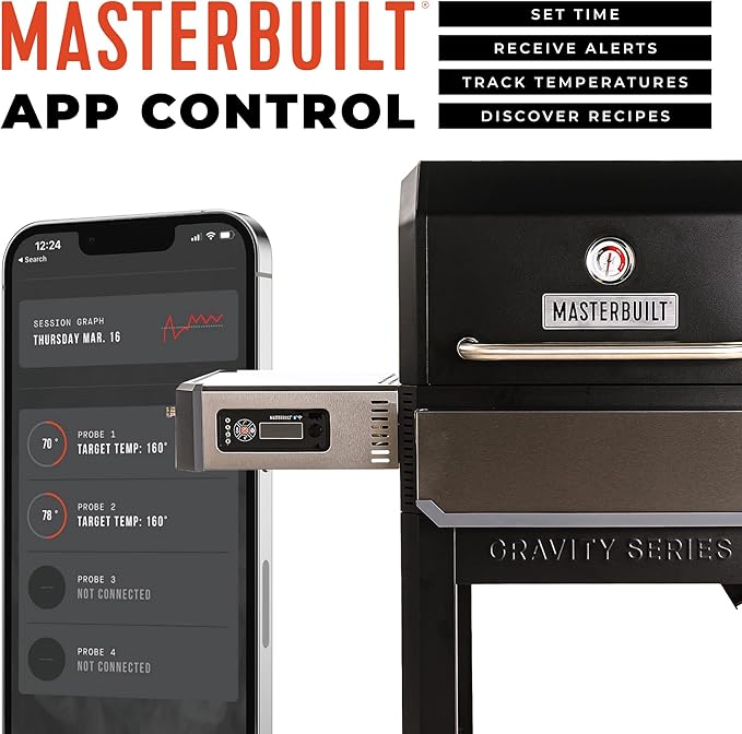 Masterbuilt® Gravity Series® 1050 Smoker Grill - Digital Charcoal Combo Grill with Free App 1050 Cooking Square Inches in Black Model MB20041220