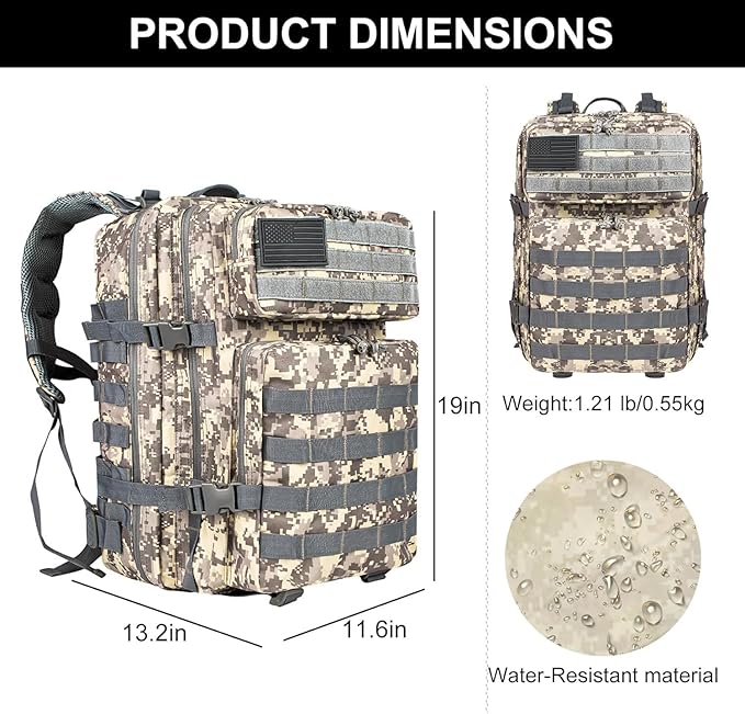 50L Tactical Backpack Training Gym Fitness Bag Outdoor Hiking Camping Army Molle Backpacks for Men Travel (ACU)