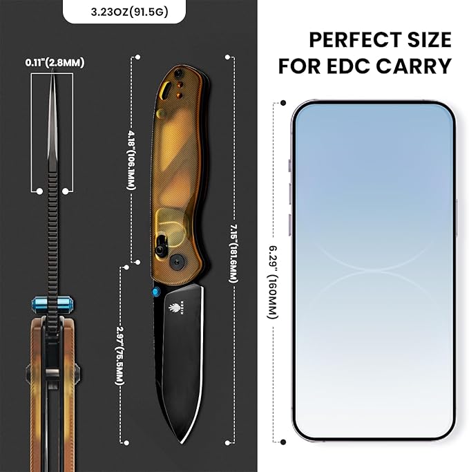 Kizer Drop Bear EDC Pocket Knife 2.98” Nitro-V Steel Blade PEI Handle Folding Knife with Thumb Stud Opener Clutch Lock Knife for Men Women Gift V3619A2