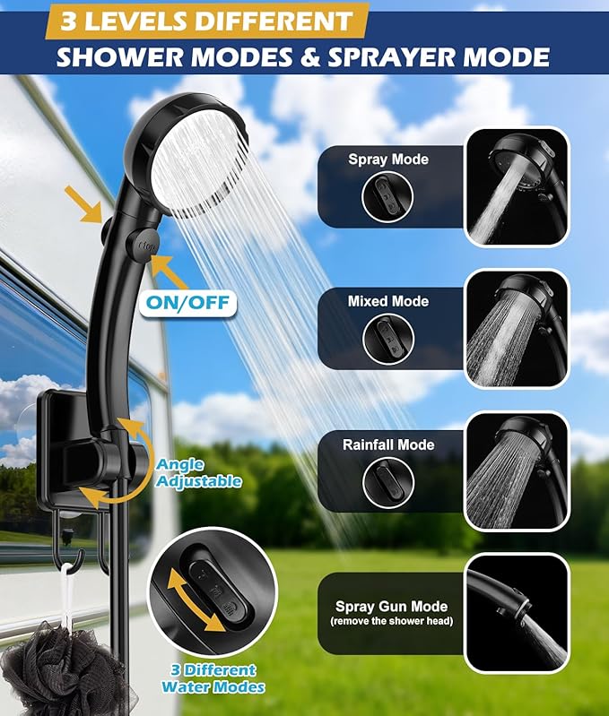 2026 Upgraded Portable Shower for Camping with Heater Rechargeable Camping Shower with Intelligent LED Display 5 Gal Foldable Bucket 4 Spray Modes Portable Shower for Travel Pet Bath Car Washing