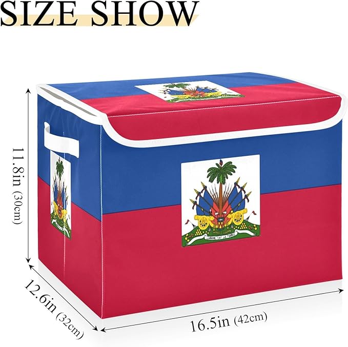 Haiti Flag Haitian National Blue Red Storage Bins with Lids Collapsible Closet Organization Storage Bins with Handles
