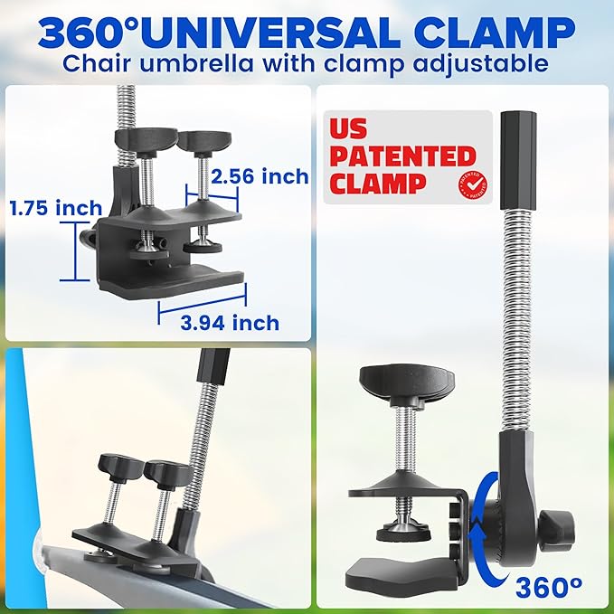 Beach Umbrella2PACK 48.7inch Chair Umbrella with Clamp adjustable 360°UV Protection Large Camping Chair Umbrellas for Camping chair Glof CartTable(ChairTable not include)