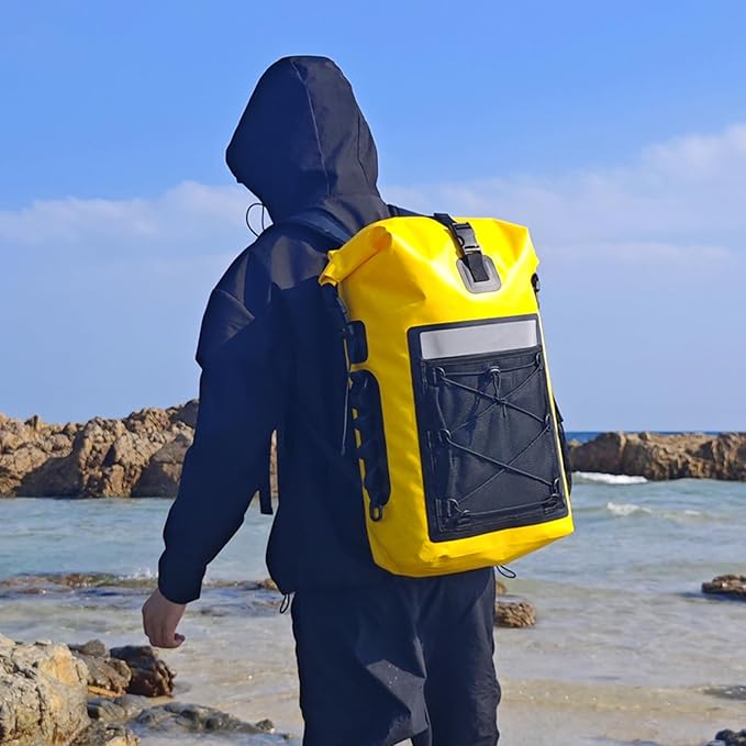 Waterproof Backpack 35 L PVC Lightweight Front Mesh Pocket Dry Bag for Kayaking Travel Hiking BoatingGreen