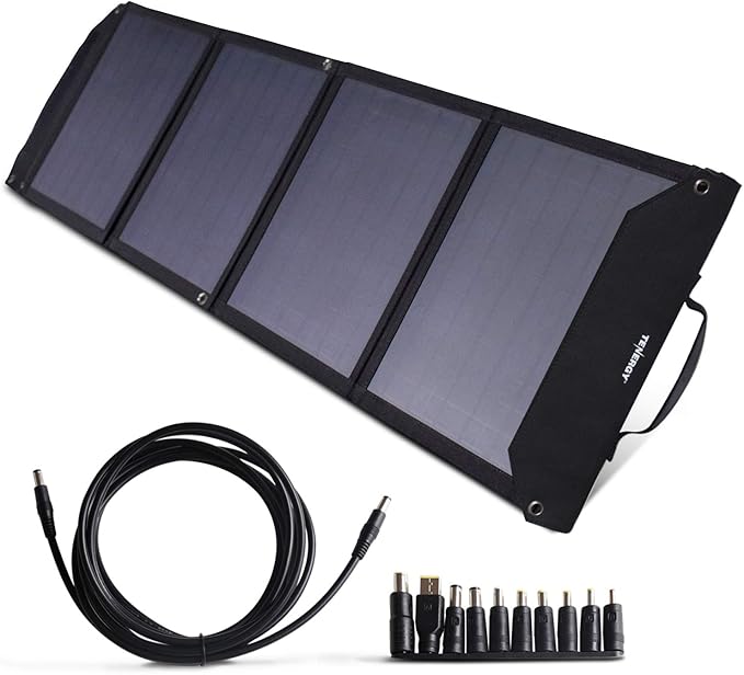 Tenergy Foldable 60W Solar Panel Charger for Camping Power Supply Portable Power Chargers and Power Packs Outputs Includes DC USB-C and 2X USB-A Ports