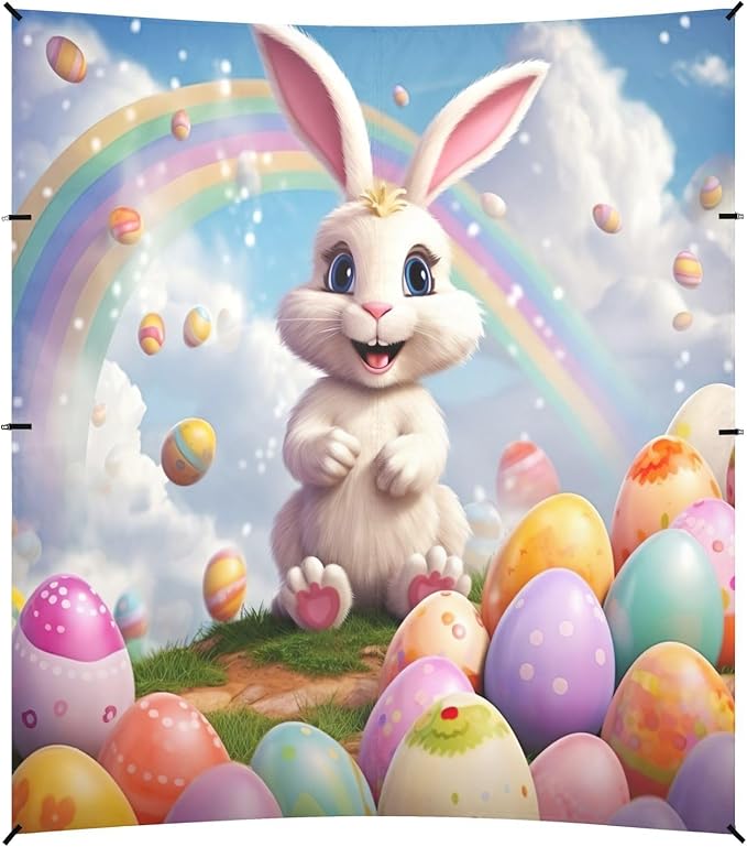 Rainbow Easter Bunny Beach Tent Sun Shelter Set UPF50+ UV Protection 10.5 x 9.19 FT Camping Shade Canopy with Sandbags Sand Anchors Carrying Bag and Others