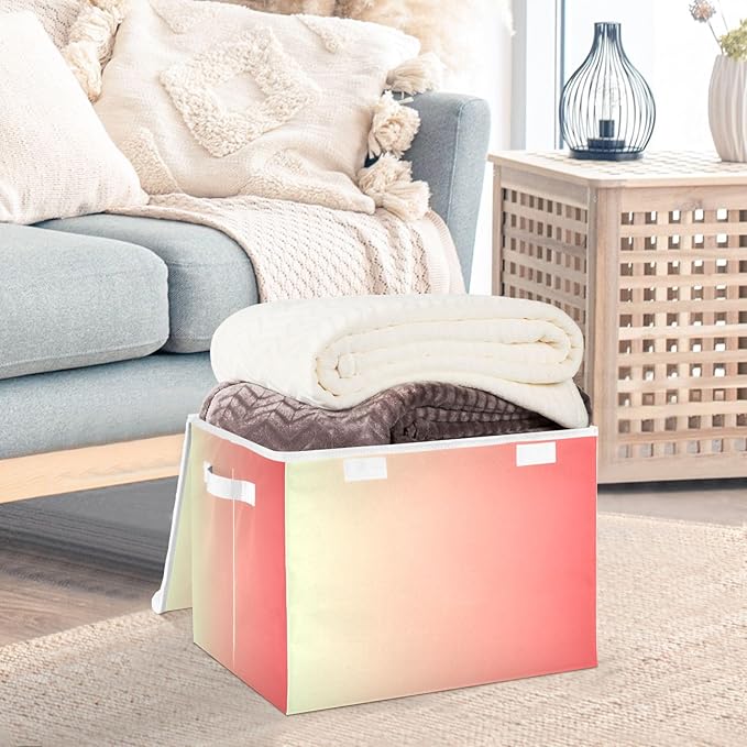 Peach Gradient Storage Bins with Lid Foldable Home Storage Qt Storage Bins with Lids for School Supply Office Basket