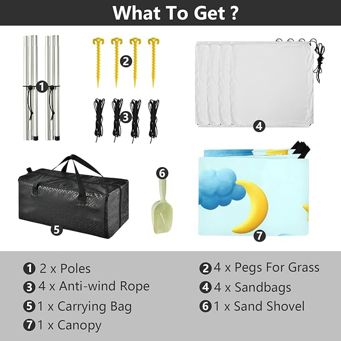Beach Canopy with Windproof Ropes &amp Sandbags Beach Tent Sun Shade Sun Shelter for Camping Trips Fishing Backyard Fun or Picnics Cloud