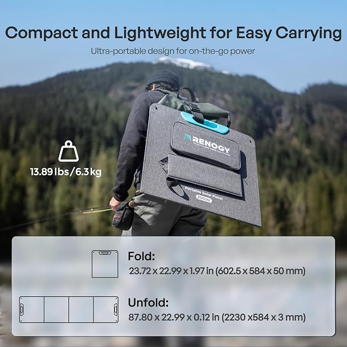 RENOGY REGO 200W Portable Solar Panel Renogy Solar Panels IP65 Waterproof 200 Watt Foldable Solar Panel for Camping Hiking Fishing Outdoor RV Van Boat Off Grid Applications
