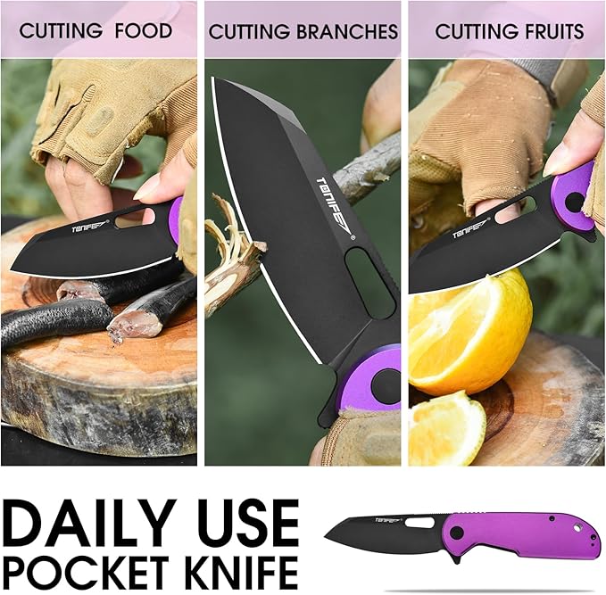 TONIFE Galaxy EDC Folding Pocket Knife with D2 Steel Blade and Aluminum Handle Compact Outdoor Tool for Camping and Everyday Carry (Purple)