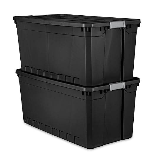 Sterilite 50-Gallon Large Stackable Rugged Industrial Storage Tote Container with Gray Latching Clip Lid for Garage Attic Worksite or Camping