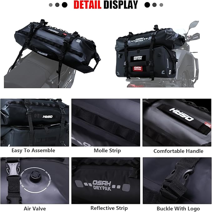 Waterproof Duffel&amp Luggage Bag - Motorcycle Dry Bag Tail Saddle Bags with Roll Top ClosureLarge Storage Spacefor Camping Kayaking Fishing &amp Traveling(Green 20L)