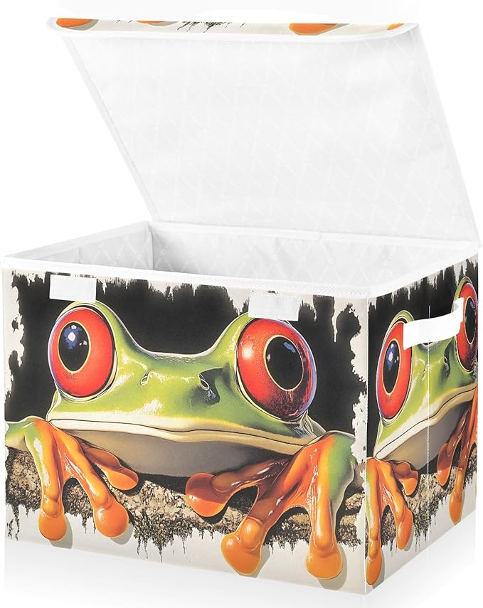 Storage Cube with Lid Curious Frog Print 16.5×12.6×11.8 IN 1 Pack Collapsible Large Capacity Foldable Storage Basket Bin Organizer