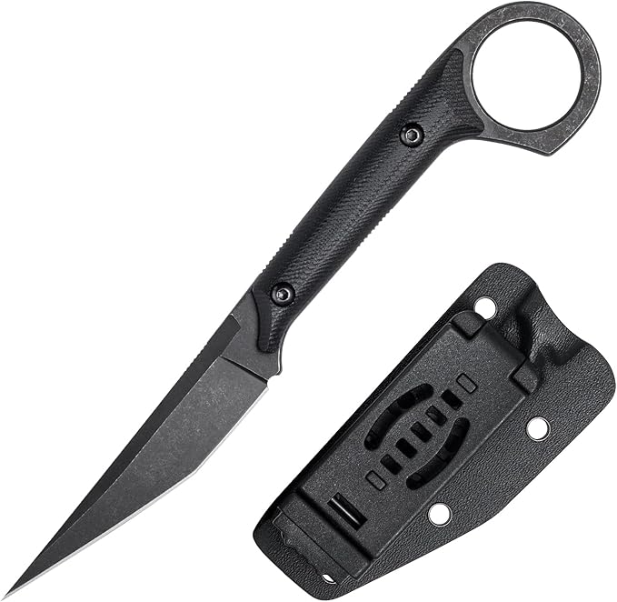 Fixed Blade Knife D2 Steel Blade and G10 Handle Utility EDC Knife for Outdoor Survival Hiking Camping with Kydex Sheath OS1221 (Black)