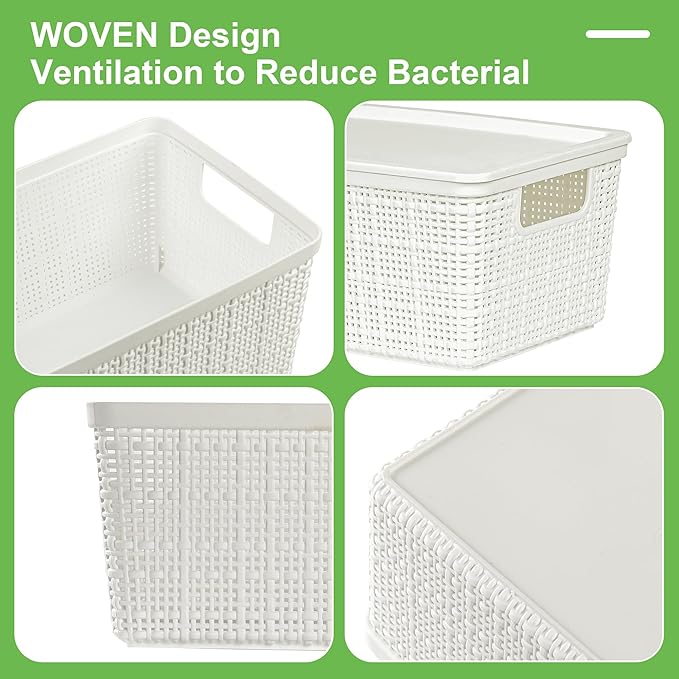 6 Pack Plastic Storage Baskets With LidsWhite Breathable Stackable Storage BinsSmall Storage Containersfor Organizing Storage Baskets on DesktopsClosetsPlayroomsClassroomsOffices