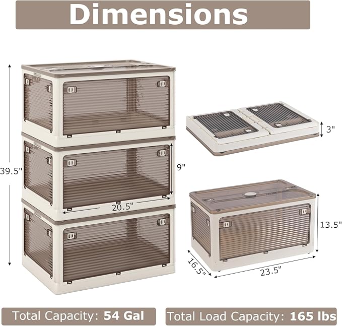 GOFLAME 3-Pack Storage Bins with Lids 72QT Stackable &amp Collapsible Plastic Storage Boxes with Wheels Foldable Closet Organizers with 5 Opening Ways for Bedroom Kitchen