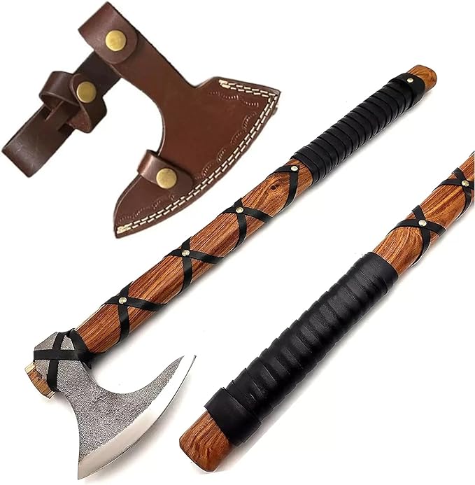 Custom Handmade Carbon Steel Blade Ragnar Viking Axe Tomahawk with Leather Sheath (RAG-01)