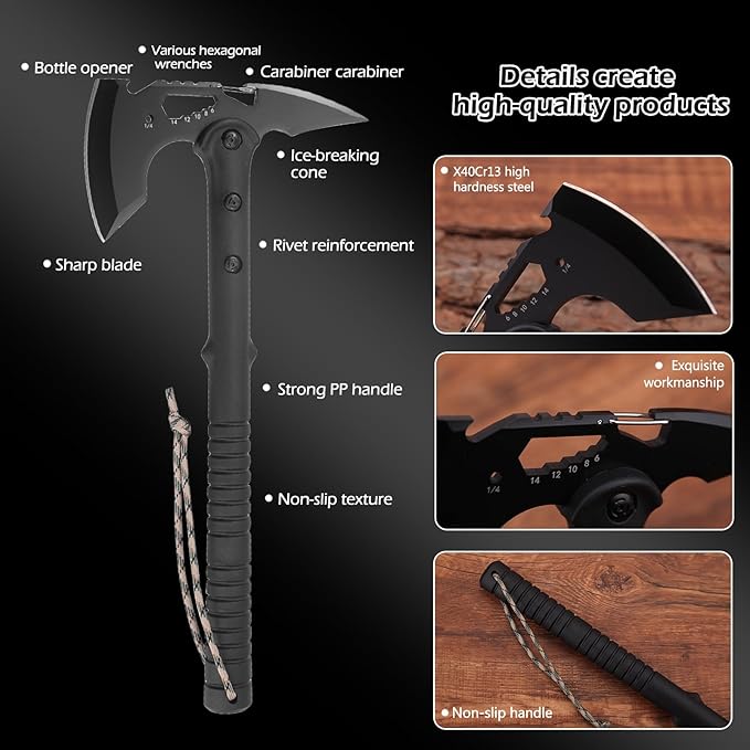 Camping Axes 2 Pack Hatchet with Sheath Clip Bottle Opener Wrench Outdoor Tomahawk for Splitting Wood Hunting Hiking AXE04x2