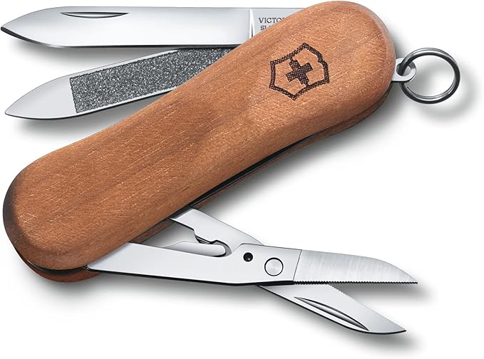 VICTORINOX 0.6421.63 Executive Wood 81 Swiss Army Knife Multi-functional Knife Trekking Hiking Wavy Blade Scissors Nail File Swiss Multi-Tool with 5 Functions