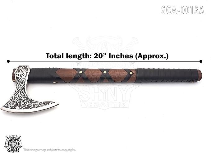SHINY CRAFTS® Norse Viking Axe with Leather Sheath – Hand-Forged Bearded Hatchet Tomahawk Axe for Camping Survival Woodcutting Unique Gift for Him Husband Dad Groomsmen (Black-SCA-15-A)