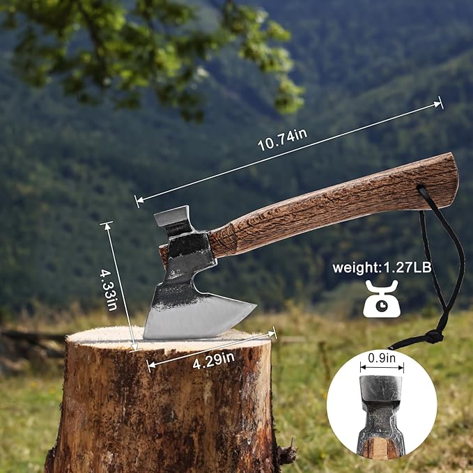 Wood Splitting Axe with Leather SheathCamping Hatchet with 10.74 Solid HandleBushcraft Axe with Hammering for GardeningChopping Felling SurvivalCarving