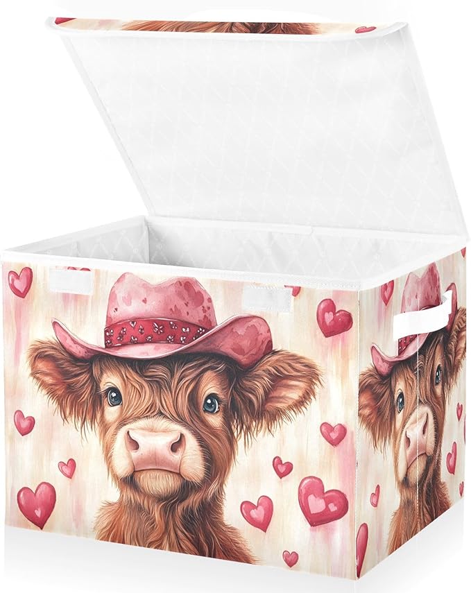 AIXIWAWA Lidded Storage Cube (Valentine Cow) Fabric Foldable Closet Bins with Flip Lid and Handles Organizer Basket Container 16.5 x 12.6 x 11.8 IN