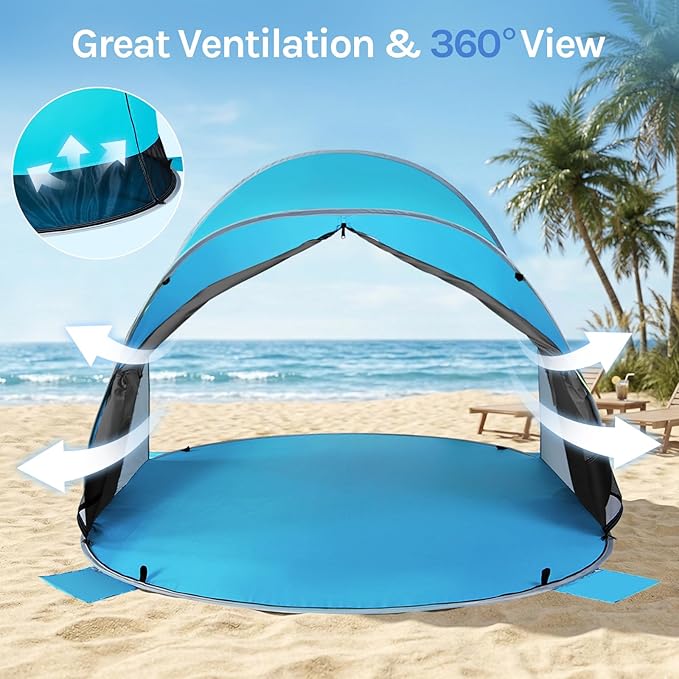 Wolfwise Pop up Beach Tent Sun Shelter with UPF50+ UV Protection Instant Easy Setup Popup Beach Shade Canopy for 3 Person Portable &amp Foldable with Carring Bag 87 ×57×47 in Black Coating