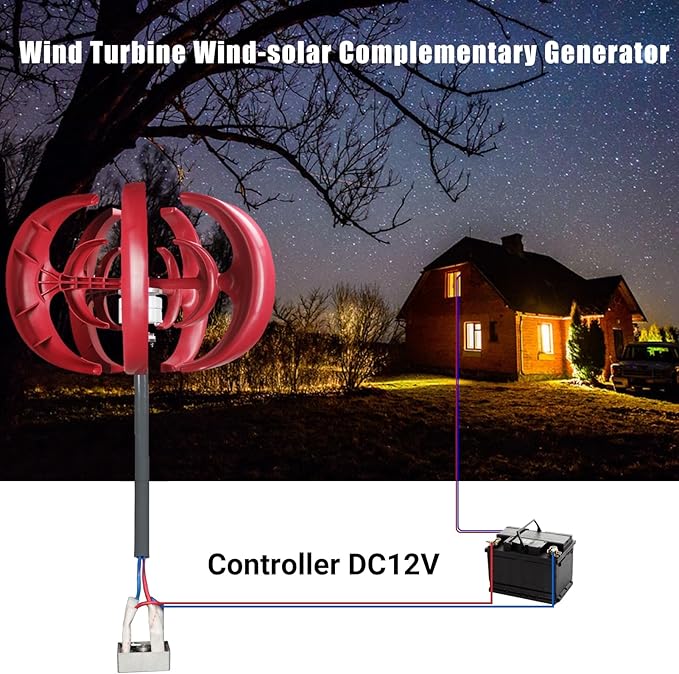 4500W Wind Turbines Generator12V 5-Blade Vertical Axis Wind Turbines Generator KitElectricity Producer Equipment Redfor Home Hybrids Streetlight Use Fast Delivery from USA Red