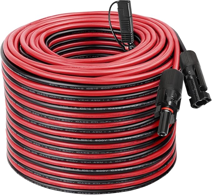 MOOKEERF 100FT 10AWG Solar SAE Connector Extension Cable for RV Caravan Motorcycles Automobiles Trucks Travel Trailers and Outdoor Solar Installations with SAE Polarity Reverse Adapter