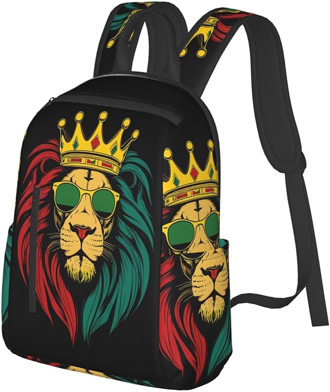 Men Women Bookbag Reggae king Rasta Flag Lion Black Laptop &amp Tablet Backpack for Travel &amp Work