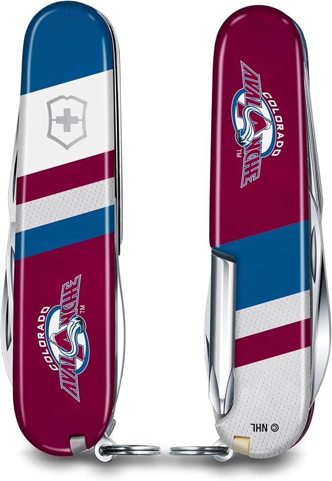 Victorinox Tinker Swiss Army Knife – Compact 12 Function Swiss Made Pocket Knife with Large Blade Small Blade and Bottle Opener – Colorado Avalanche