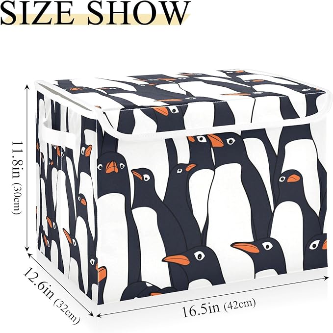 Collapsible Storage Bins with Lids Decorative Fabric Storage Cubes Closet Organizer and Storage Basket Boxes Containers for Clothes Box Chest Nursery Folding Rectangle Black White Penguin