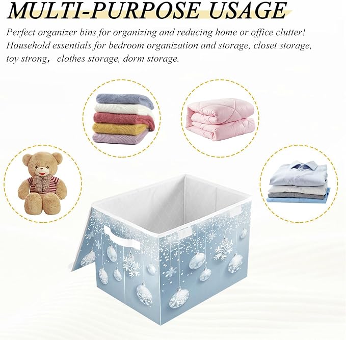 senya Christmas Baskets Collapsible Storage Bins with Lids Christmas Balls White Snowflakes Storage Boxes Clothes Baskets for Organizing
