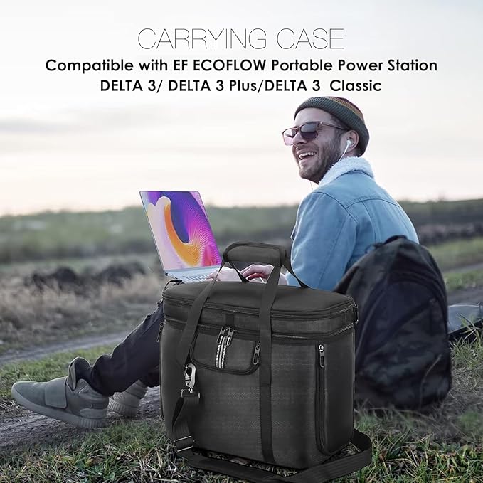 Portable Carrying Case Compatible with ECOFLOW DELTA 3 Plus/DELTA 3/Classic Protective Storage Bag for Power Station and Accessories with Multiple Quick Connect and Heat Dissipation Windows