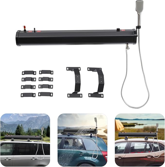 Road Shower Camping Pressurized Water Tank with Handheld Showerhead Portable Roof Mount Shower System for Overlanding Off-Road Beach Car Wash &amp Outdoor Activities (4.76gal)