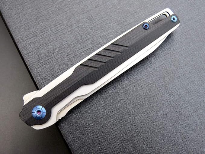 Eafengrow EF942 EDC Folding Knife D2 Steel Blade Titanium Plating &amp G10 HandlePocket Clip with Frame Lock EDC Pocket Knife for Camping Hiking Survival Outdoor(Black)
