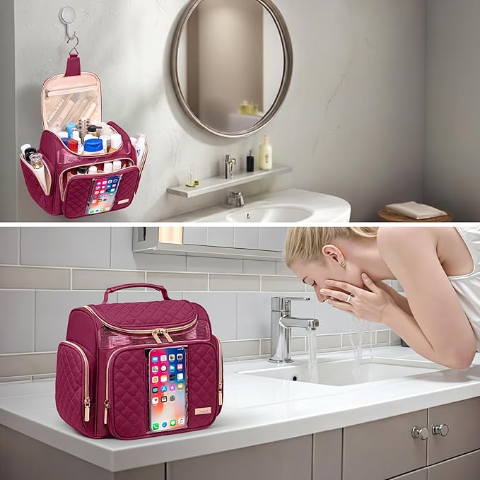 Large Toiletry Bag for Women MenBathroom BagWater Resistant Shower BagMakeup BagPortable Shower Caddy for College DormHanging Travel Toiletry Bag with Transparent Waterproof Phone Pocket