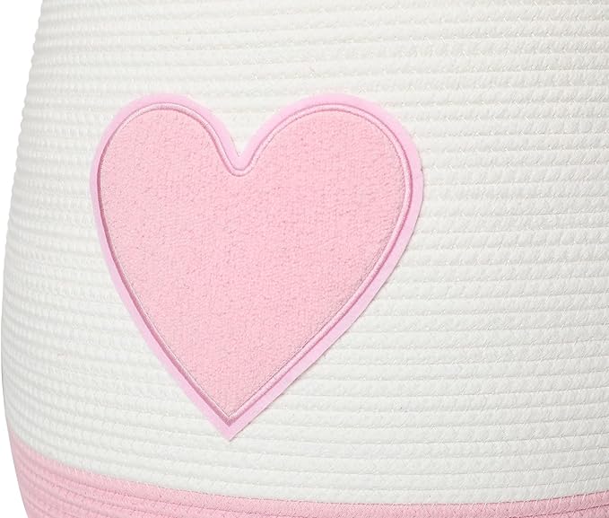 Cottonphant 20 x 20 Extra Large Cotton Rope Storage Basket with Lid – Flagon Design – Perfect for Clothes Blankets and Living Room Organization (Pink Heart 20x20)