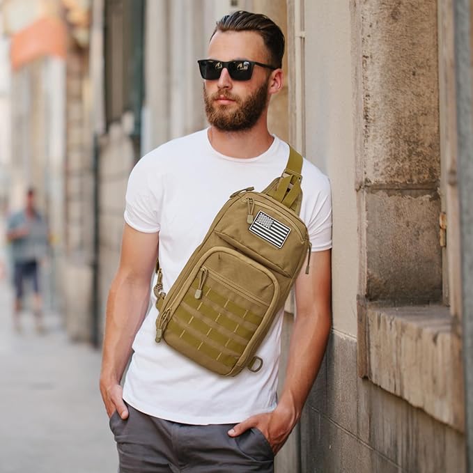 G4Free 10L Tactical EDC Sling Bag Backpack Military Molle Chest Shoulder Assault Pack for Concealed Carry(Tan)