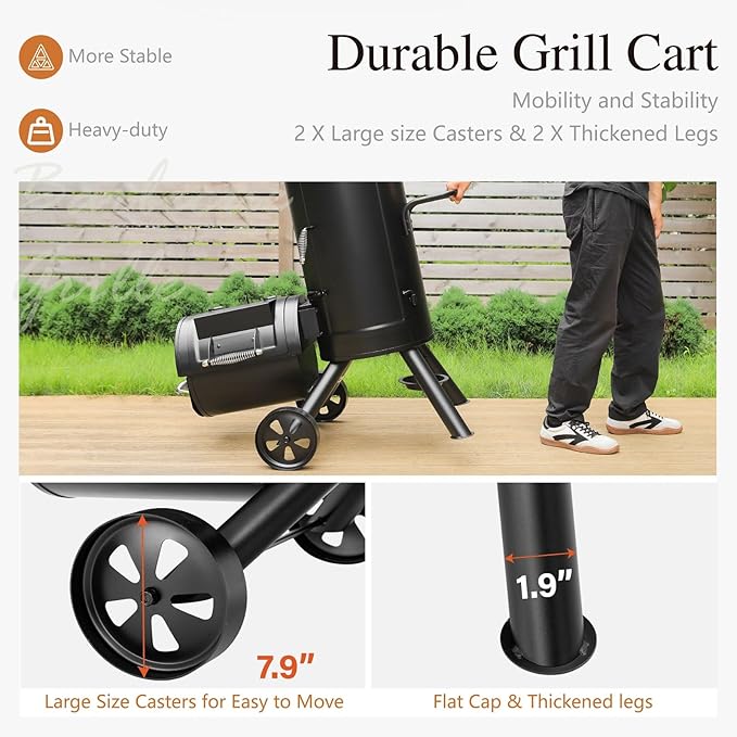 Sophia &amp William Heavy-Duty Vertical Offset Charcoal Smoker Extra Large Outdoor BBQ Gill with Offset Smoker 961 SQ.IN. Cooking Area with Warming TrayPush-out Ash Tray for Event Gathering Black